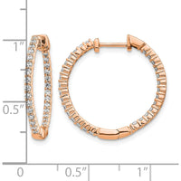 14K Rose Gold Polished Diamond In/Out Hoop Earrings - 0.024 Carat Total Diamond Weight by Monteluci Fine Jewelry