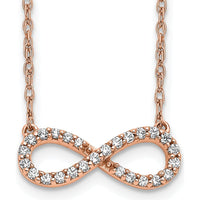 14K Rose Gold Polished Diamond Infinity Necklace with 1/6 Carat of White Diamonds by Oro Pregiato