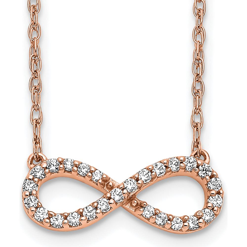 14K Rose Gold Polished Diamond Infinity Necklace with 1/6 Carat of White Diamonds by Oro Pregiato