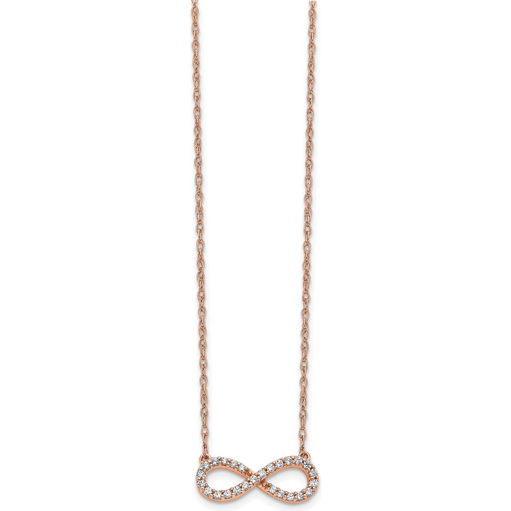 14K Rose Gold Polished Diamond Infinity Necklace with 1/6 Carat of White Diamonds by Oro Pregiato