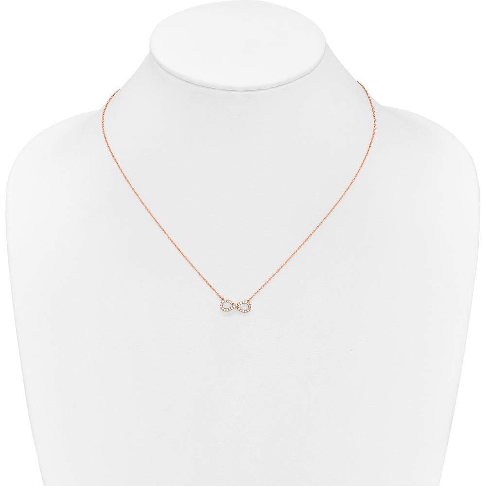 14K Rose Gold Polished Diamond Infinity Necklace with 1/6 Carat of White Diamonds by Oro Pregiato