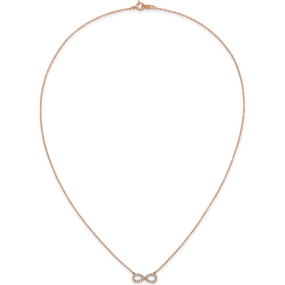 14K Rose Gold Polished Diamond Infinity Necklace with 1/6 Carat of White Diamonds by Oro Pregiato