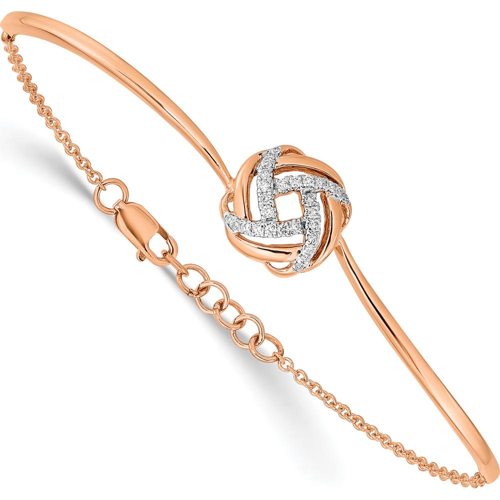 14K Rose Gold Polished Diamond Love Knot Half-Bangle Bracelet with 1/8 Carat Total Diamond Weight by Monteluci Fine Jewelry