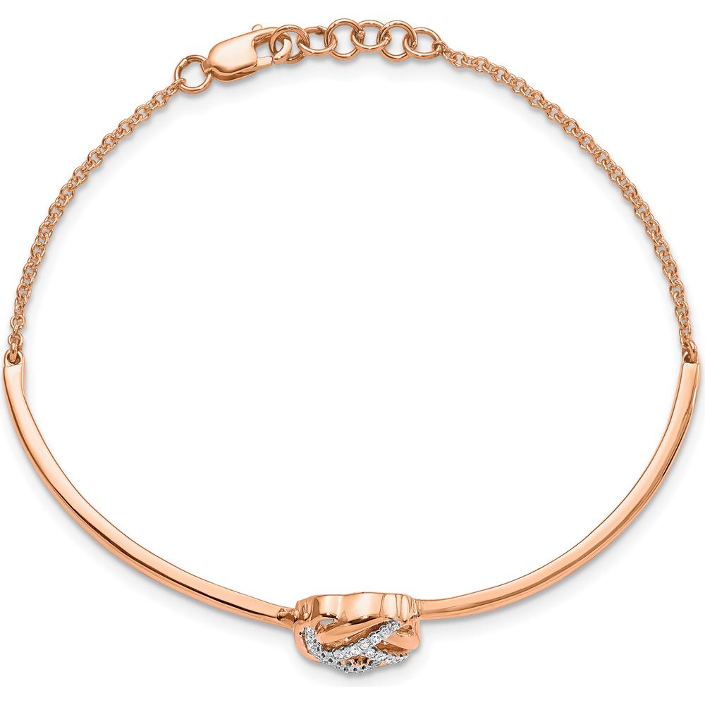 14K Rose Gold Polished Diamond Love Knot Half-Bangle Bracelet with 1/8 Carat Total Diamond Weight by Monteluci Fine Jewelry