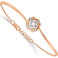 14K Rose Gold Polished Diamond Love Knot Half-Bangle Bracelet with 1/8 Carat Total Diamond Weight by Monteluci Fine Jewelry