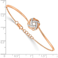 14K Rose Gold Polished Diamond Love Knot Half-Bangle Bracelet with 1/8 Carat Total Diamond Weight by Monteluci Fine Jewelry