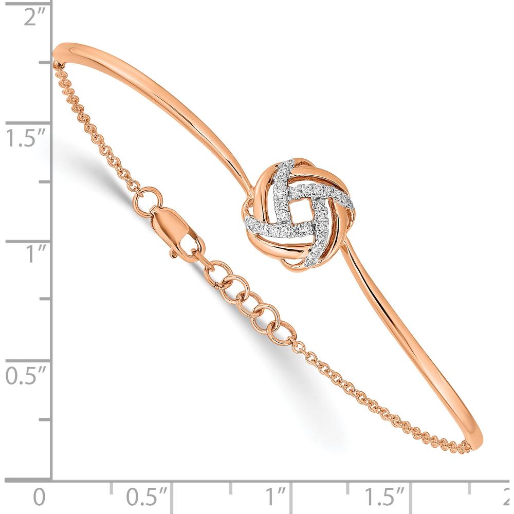 14K Rose Gold Polished Diamond Love Knot Half-Bangle Bracelet with 1/8 Carat Total Diamond Weight by Monteluci Fine Jewelry