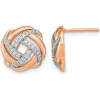 14K Rose Gold Polished Diamond Love Knot Post Earrings - 0.056 Carat Total Diamond Weight by Monteluci Fine Jewelry