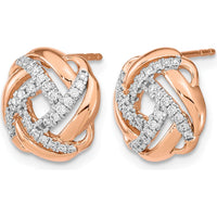14K Rose Gold Polished Diamond Love Knot Post Earrings - 0.056 Carat Total Diamond Weight by Monteluci Fine Jewelry