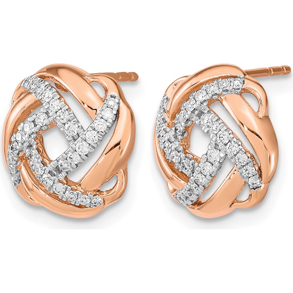 14K Rose Gold Polished Diamond Love Knot Post Earrings - 0.056 Carat Total Diamond Weight by Monteluci Fine Jewelry