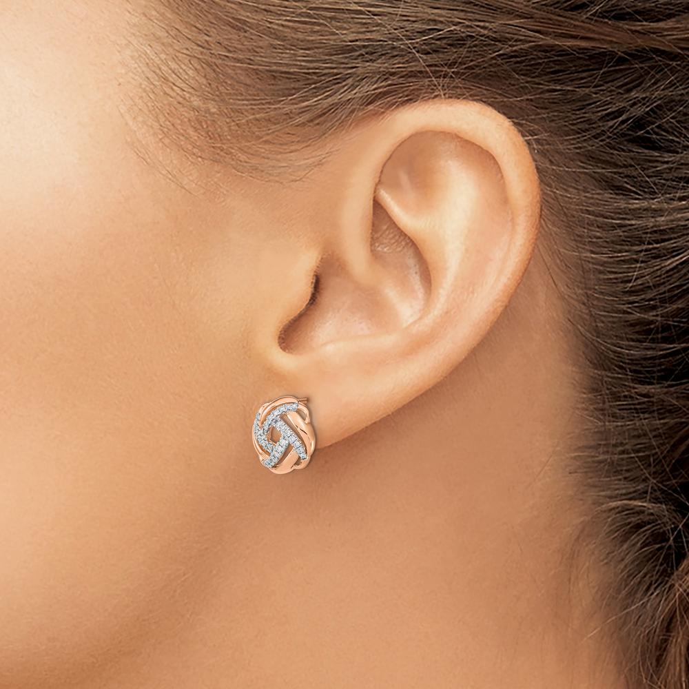 14K Rose Gold Polished Diamond Love Knot Post Earrings - 0.056 Carat Total Diamond Weight by Monteluci Fine Jewelry