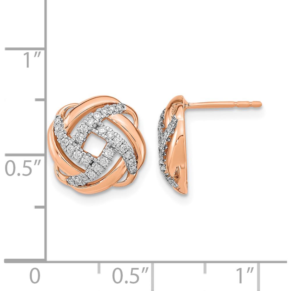 14K Rose Gold Polished Diamond Love Knot Post Earrings - 0.056 Carat Total Diamond Weight by Monteluci Fine Jewelry