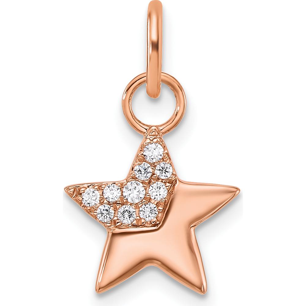 14K Rose Gold Polished Diamond Star Charm with 0.085 Carat Total Diamond Weight by Oro Pregiato