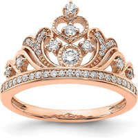 14K Rose Gold Polished Diamond Tiara Ring with Round and Bezel Set Diamonds - 0.19 Carat Total Diamond Weight by 0
