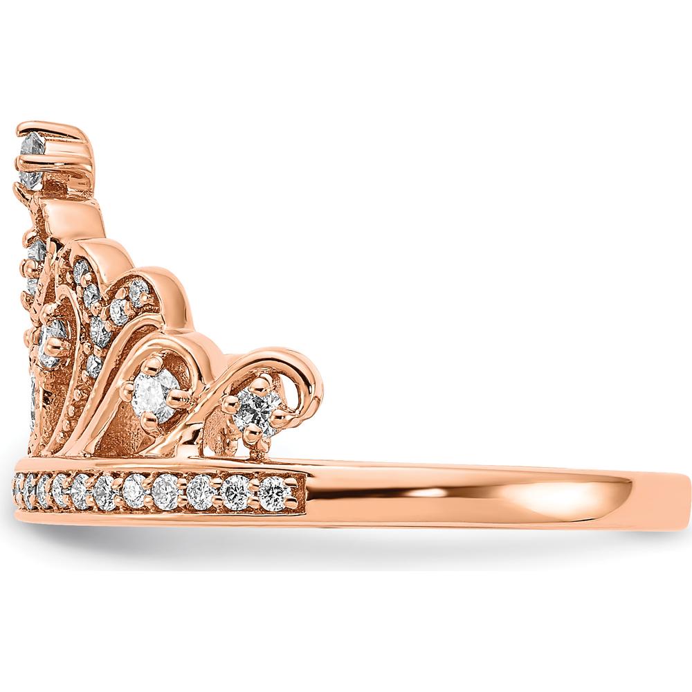 14K Rose Gold Polished Diamond Tiara Ring with Round and Bezel Set Diamonds - 0.19 Carat Total Diamond Weight by 0