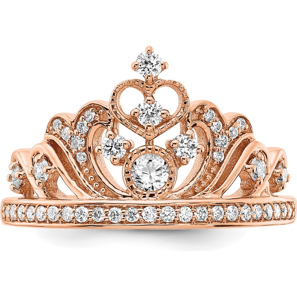 14K Rose Gold Polished Diamond Tiara Ring with Round and Bezel Set Diamonds - 0.19 Carat Total Diamond Weight by 0