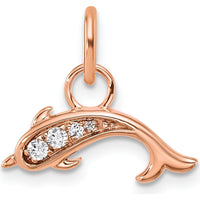 14K Rose Gold Polished Dolphin Charm with Round Diamonds - 0.04 Carat Total Diamond Weight by Oro Pregiato
