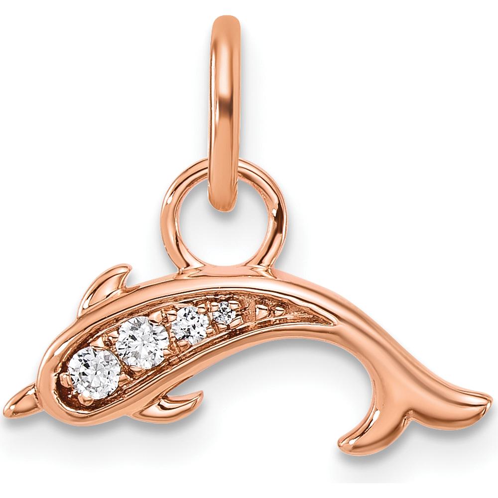 14K Rose Gold Polished Dolphin Charm with Round Diamonds - 0.04 Carat Total Diamond Weight by Oro Pregiato