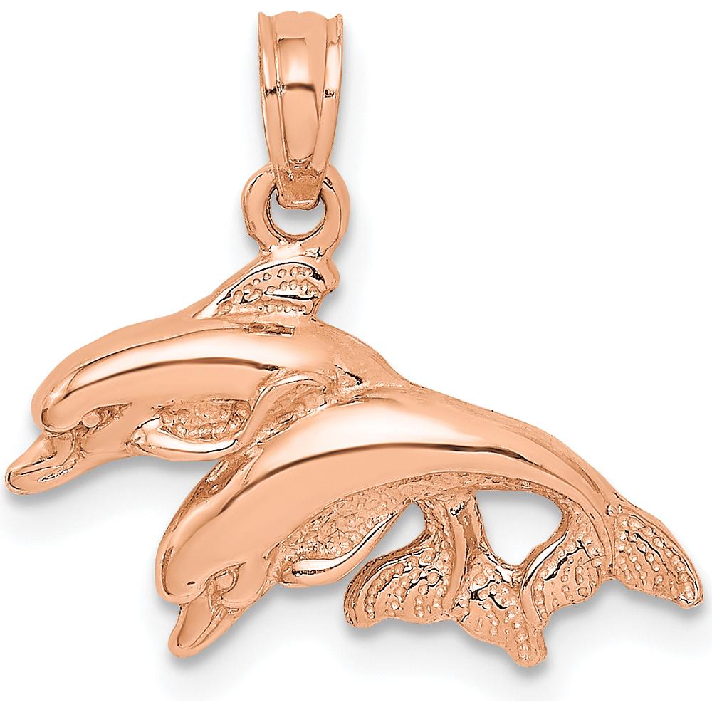 14K Rose Gold Polished Double Dolphin Pendant Charm by Oro Pregiato