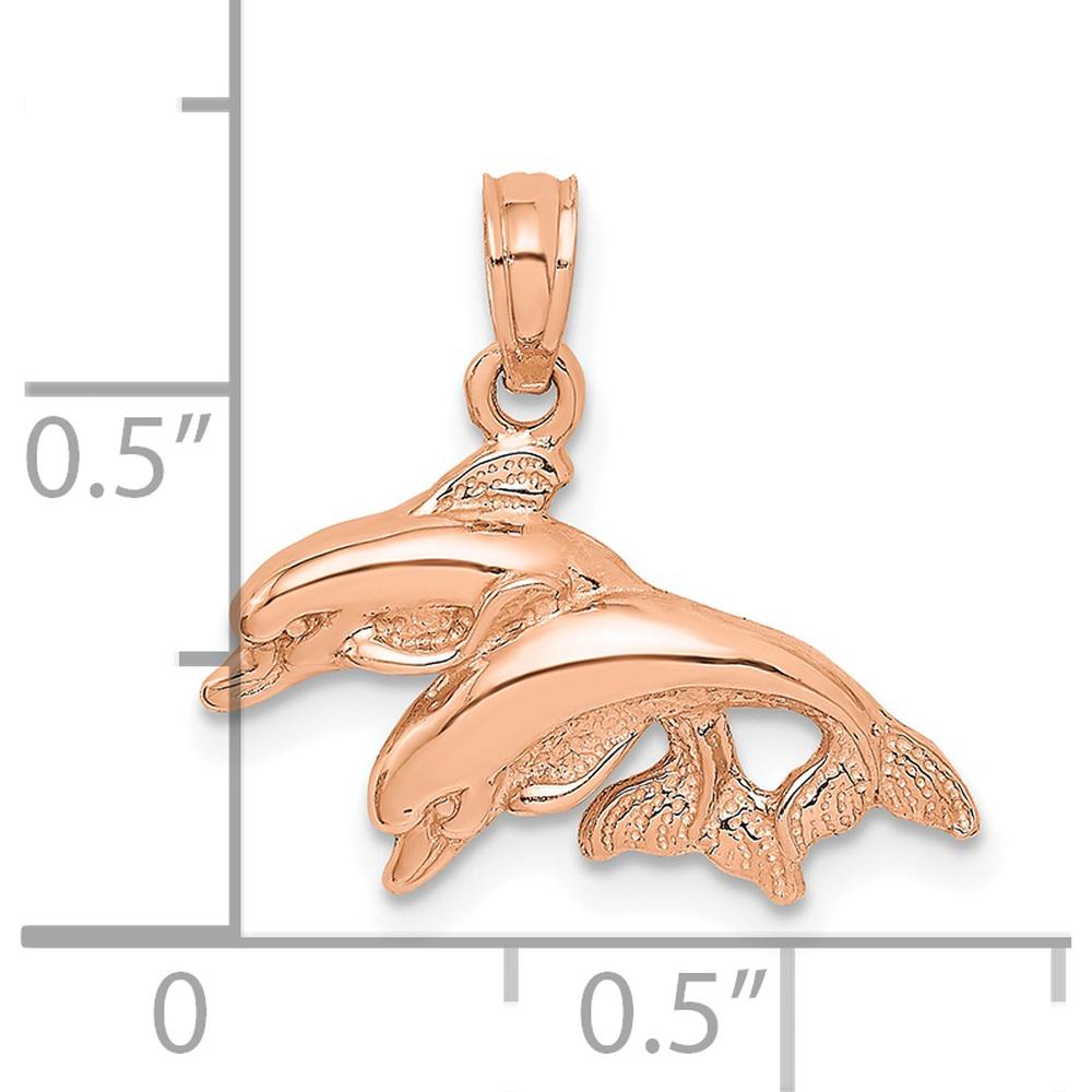 14K Rose Gold Polished Double Dolphin Pendant Charm by Oro Pregiato