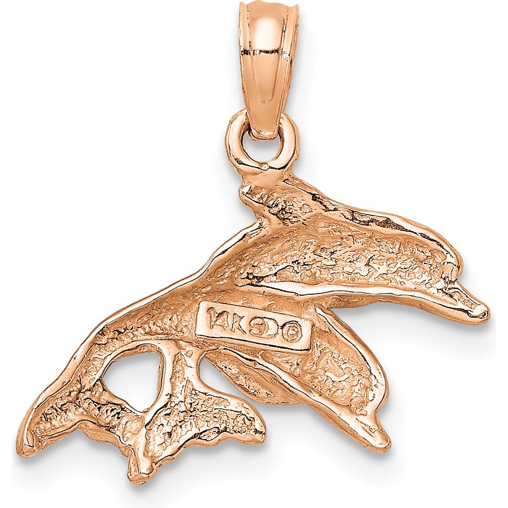 14K Rose Gold Polished Double Dolphin Pendant Charm by Oro Pregiato