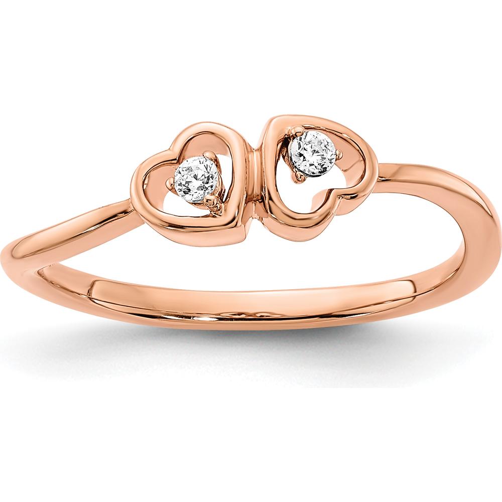 14K Rose Gold Polished Double Heart Diamond Ring with 0.03 Carat Total Diamond Weight by 0