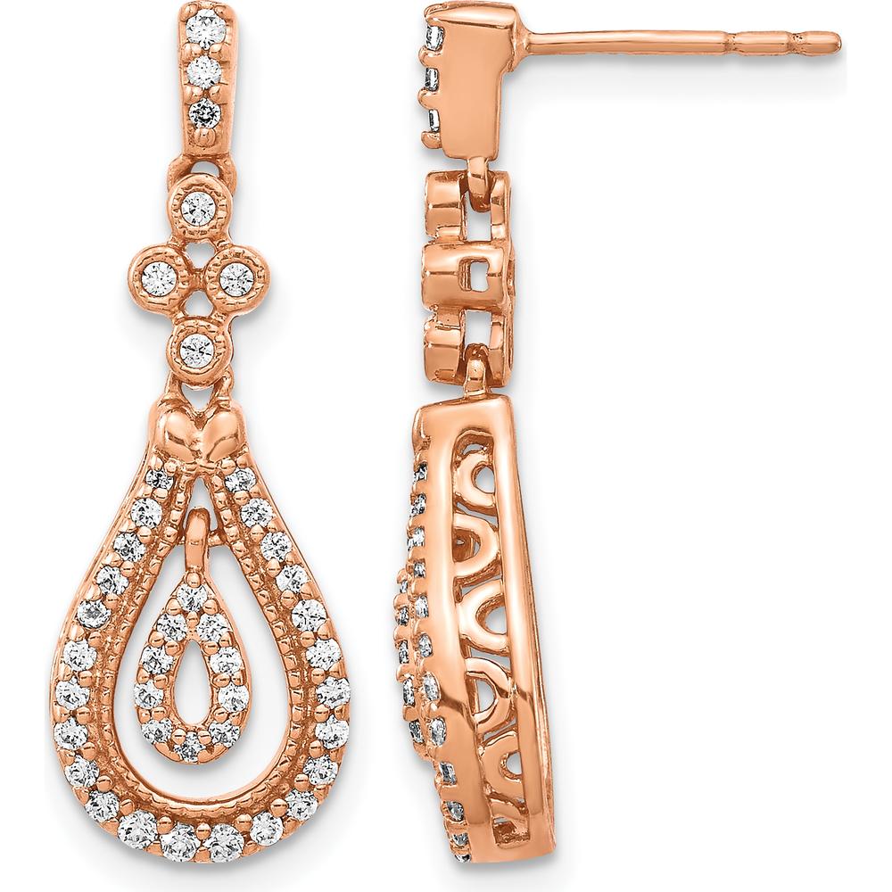 14K Rose Gold Polished Drop Earrings with Round Diamonds - 0.28 Carat Total Diamond Weight by Monteluci Fine Jewelry