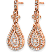 14K Rose Gold Polished Drop Earrings with Round Diamonds - 0.28 Carat Total Diamond Weight by Monteluci Fine Jewelry
