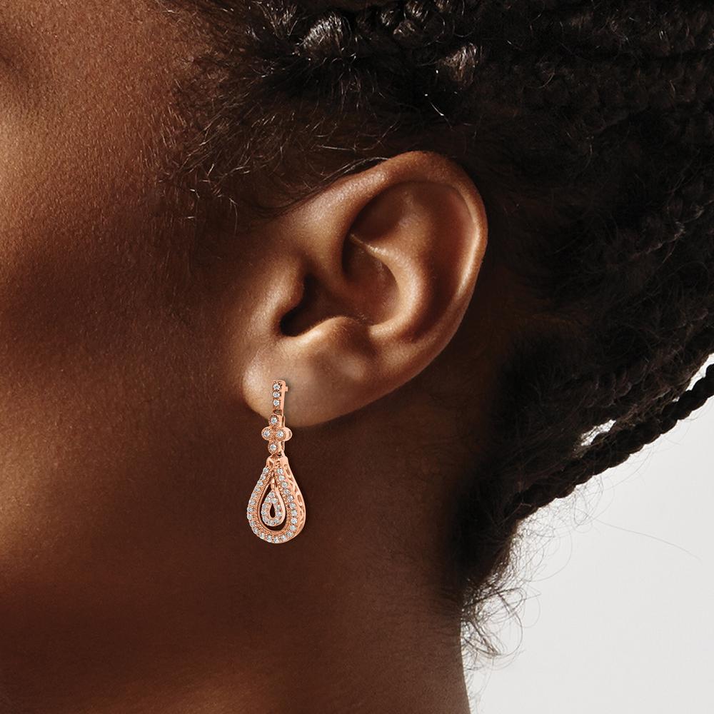 14K Rose Gold Polished Drop Earrings with Round Diamonds - 0.28 Carat Total Diamond Weight by Monteluci Fine Jewelry
