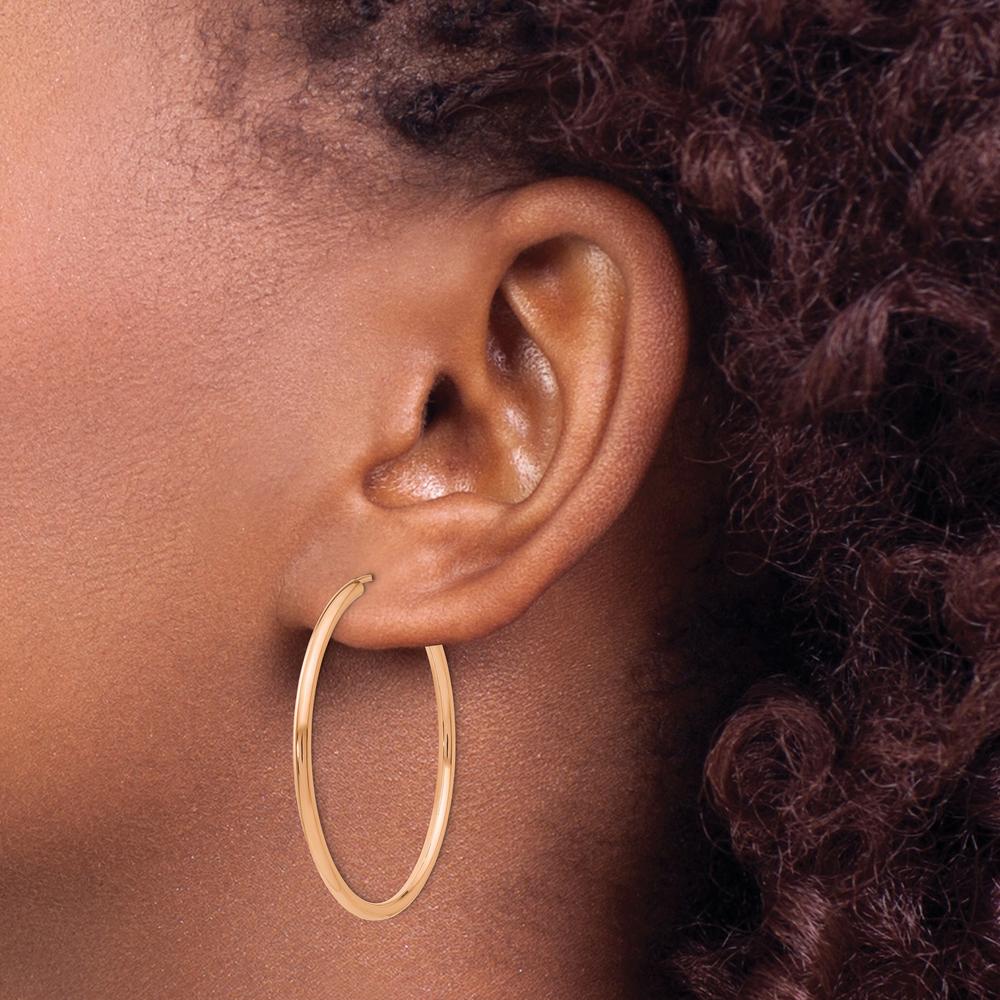 14K Rose Gold Polished Endless Hoop Earrings - 40mm Diameter by Oro Pregiato