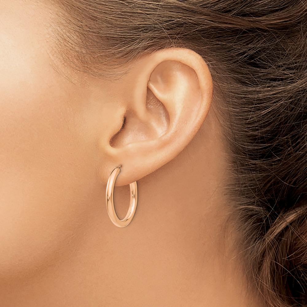 14K Rose Gold Polished Endless Tube Hoop Earrings - 25mm by Oro Pregiato