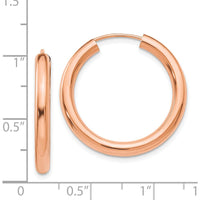 14K Rose Gold Polished Endless Tube Hoop Earrings - 25mm by Oro Pregiato