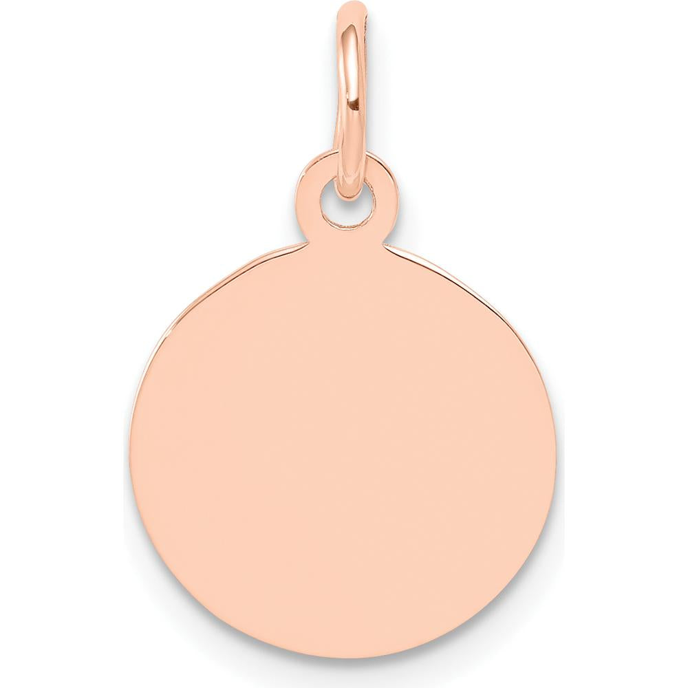 14K Rose Gold Polished Engraveable Disc Charm - Customizable Pendant with 12mm Disc by Oro Pregiato