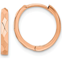 14K Rose Gold Polished Faceted Hinged Hoop Earrings - 13.6mm Length by 0