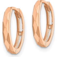 14K Rose Gold Polished Faceted Hinged Hoop Earrings - 13.6mm Length by 0