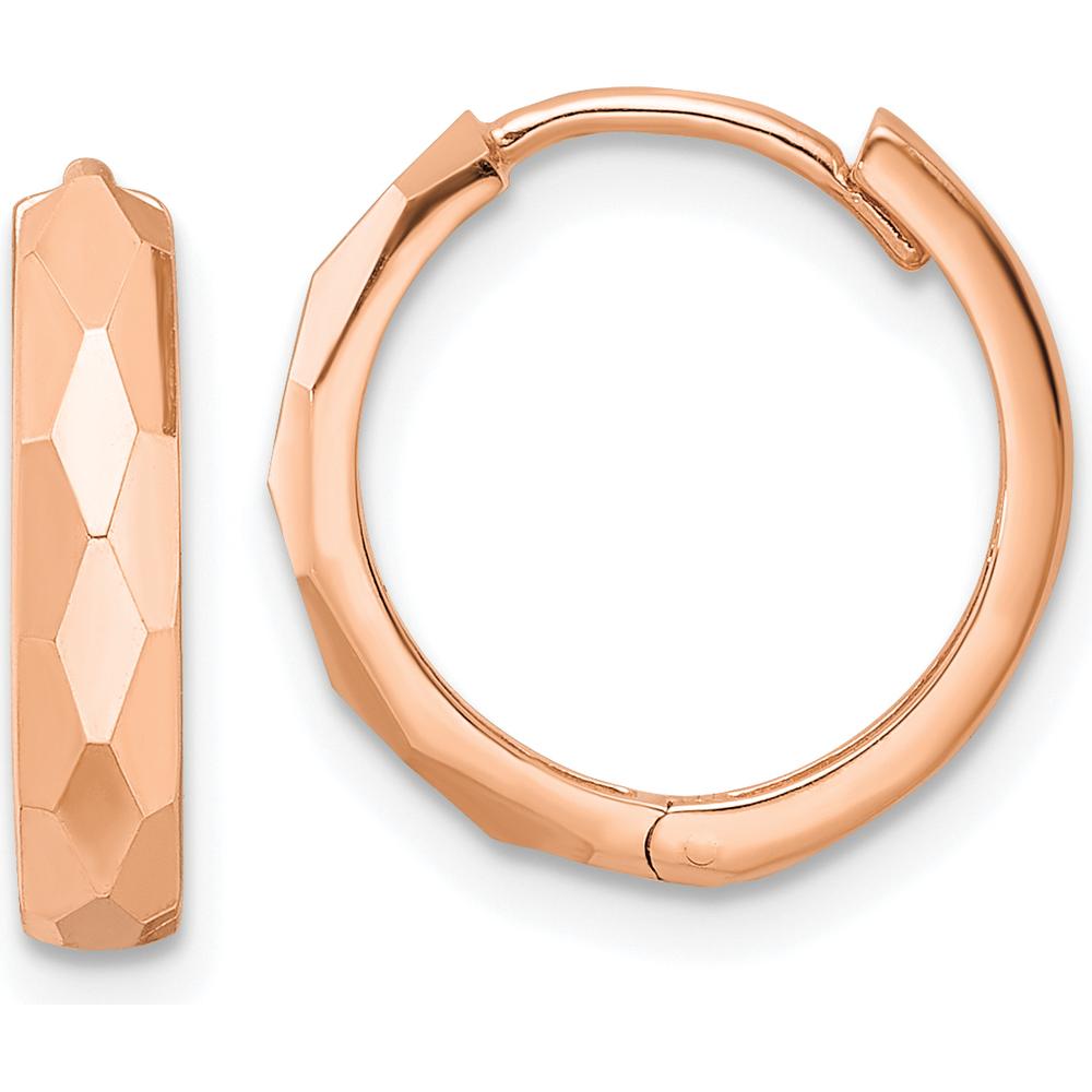 14K Rose Gold Polished Faceted Hinged Hoop Earrings - 3x15mm by 0