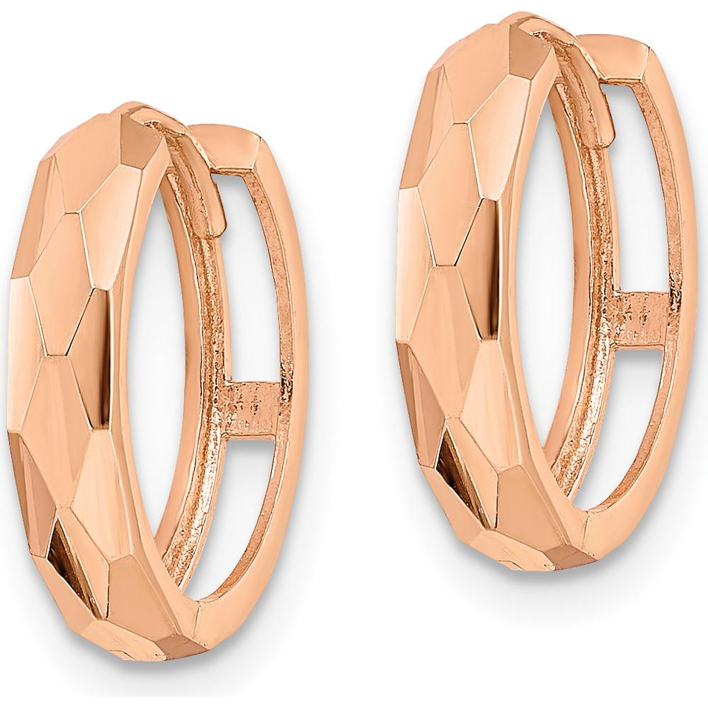 14K Rose Gold Polished Faceted Hinged Hoop Earrings - 3x15mm by 0