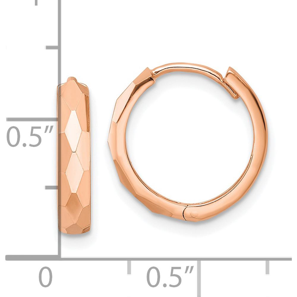 14K Rose Gold Polished Faceted Hinged Hoop Earrings - 3x15mm by 0