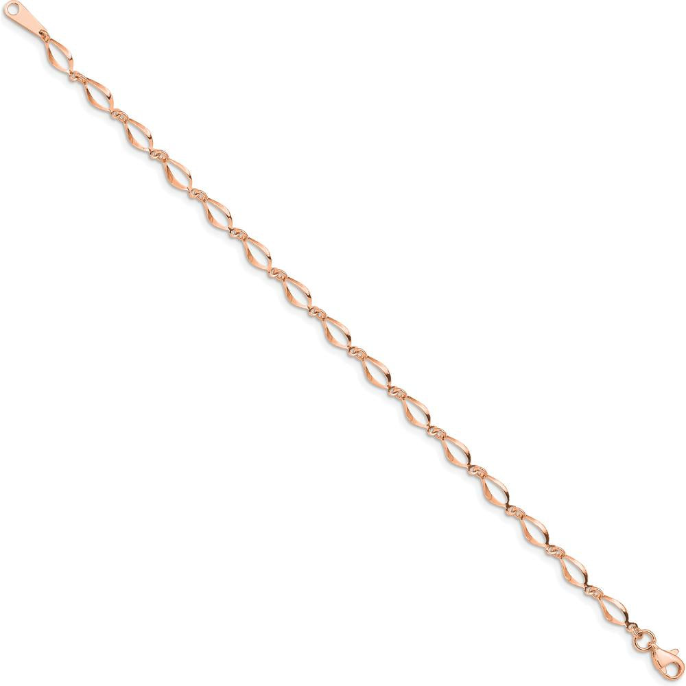 14K Rose Gold Polished Fancy Twisted Link Bracelet - 7.25" Length by Oro Pregiato