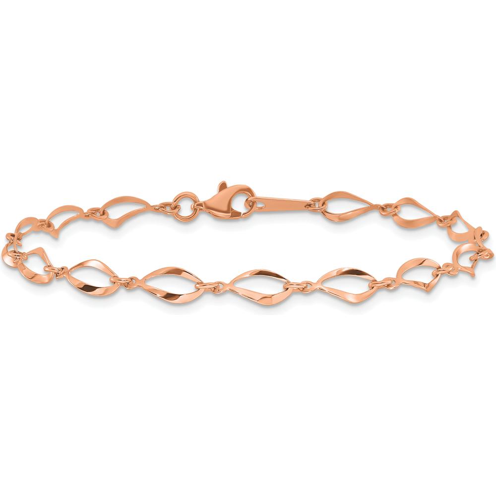 14K Rose Gold Polished Fancy Twisted Link Bracelet - 7.25" Length by Oro Pregiato
