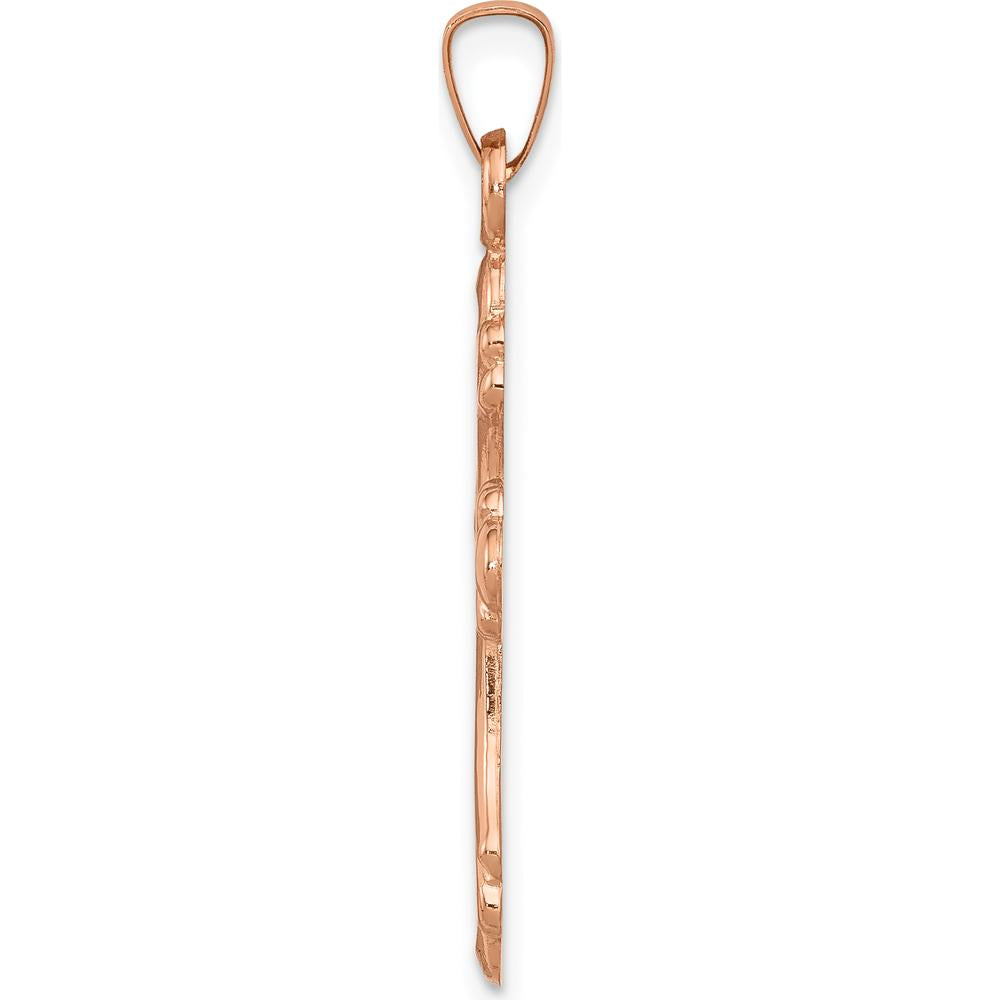 14K Rose Gold Polished Fleur De Lis Cross Pendant - 33mm Length by Oro Pregiato