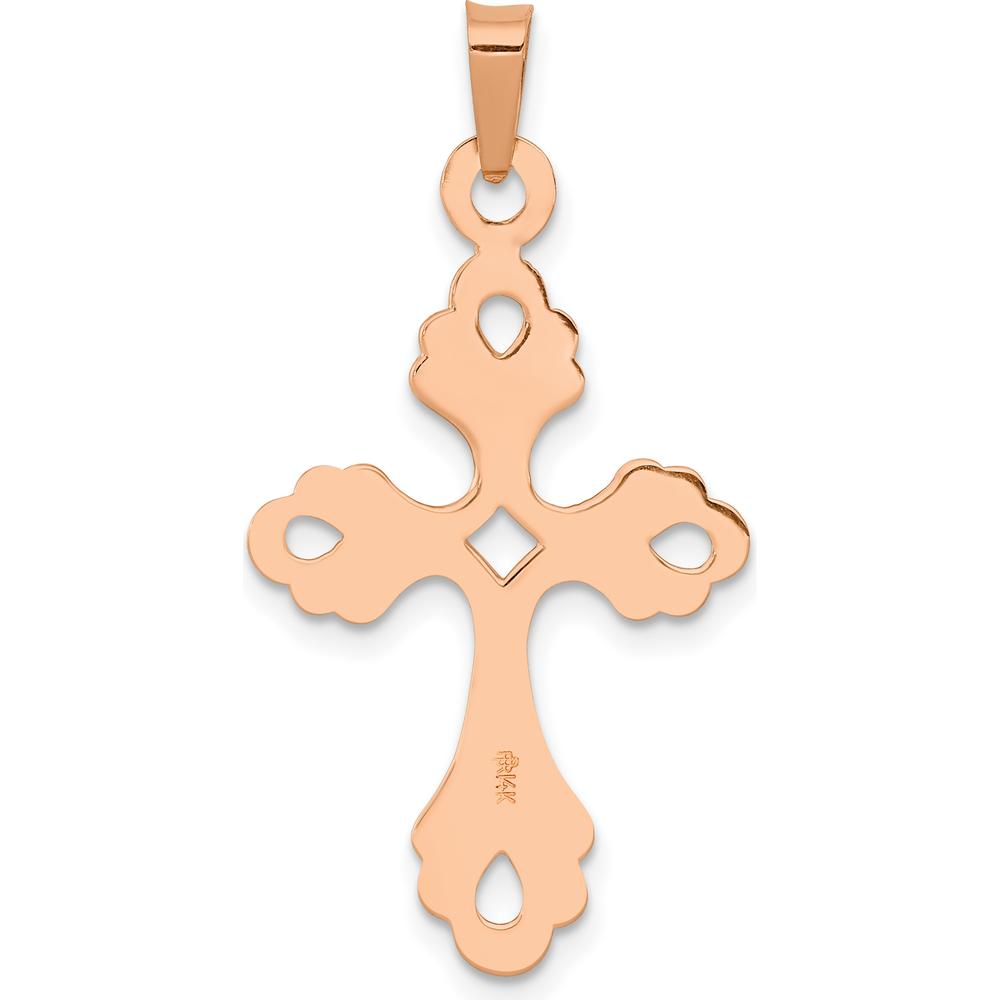 14K Rose Gold Polished Fleur De Lis Cross Pendant - 33mm Length by Oro Pregiato