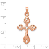 14K Rose Gold Polished Fleur De Lis Cross Pendant - 33mm Length by Oro Pregiato