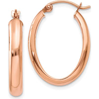 14K Rose Gold Polished Half-Round Oval Hoop Earrings - 26mm Length, 4mm Width by 0
