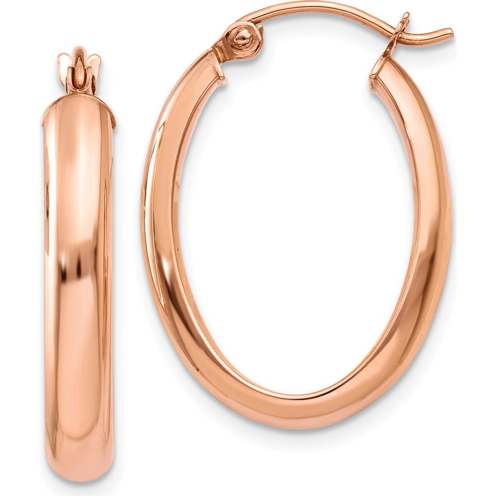 14K Rose Gold Polished Half-Round Oval Hoop Earrings - 26mm Length, 4mm Width by 0
