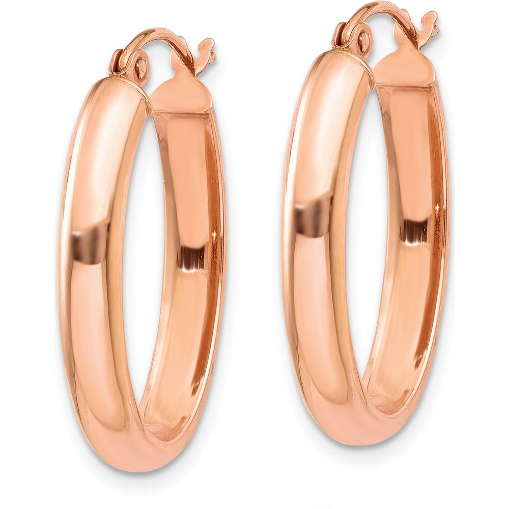 14K Rose Gold Polished Half-Round Oval Hoop Earrings - 26mm Length, 4mm Width by 0