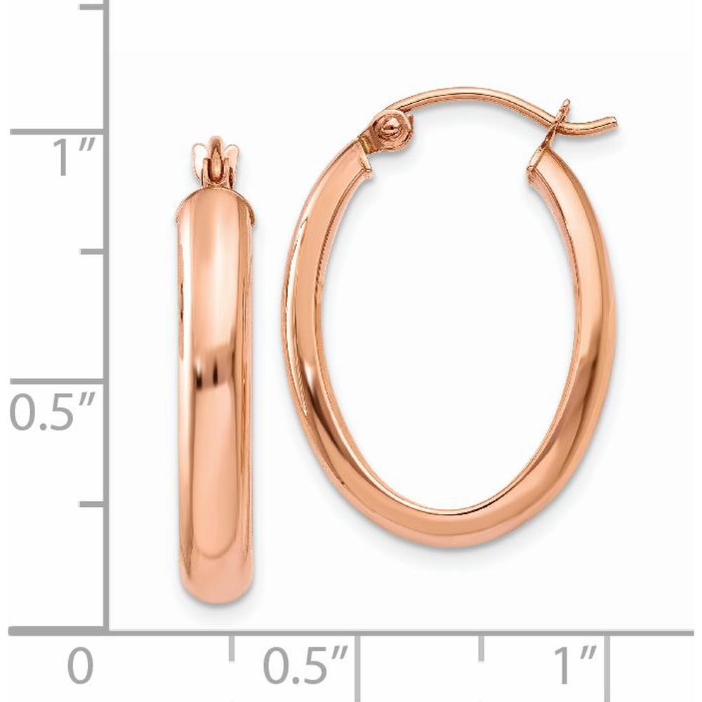 14K Rose Gold Polished Half-Round Oval Hoop Earrings - 26mm Length, 4mm Width by 0