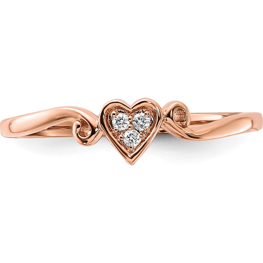 14K Rose Gold Polished Heart Diamond Ring with 3 Round Diamonds - 0.03 Carat Total Diamond Weight by 0