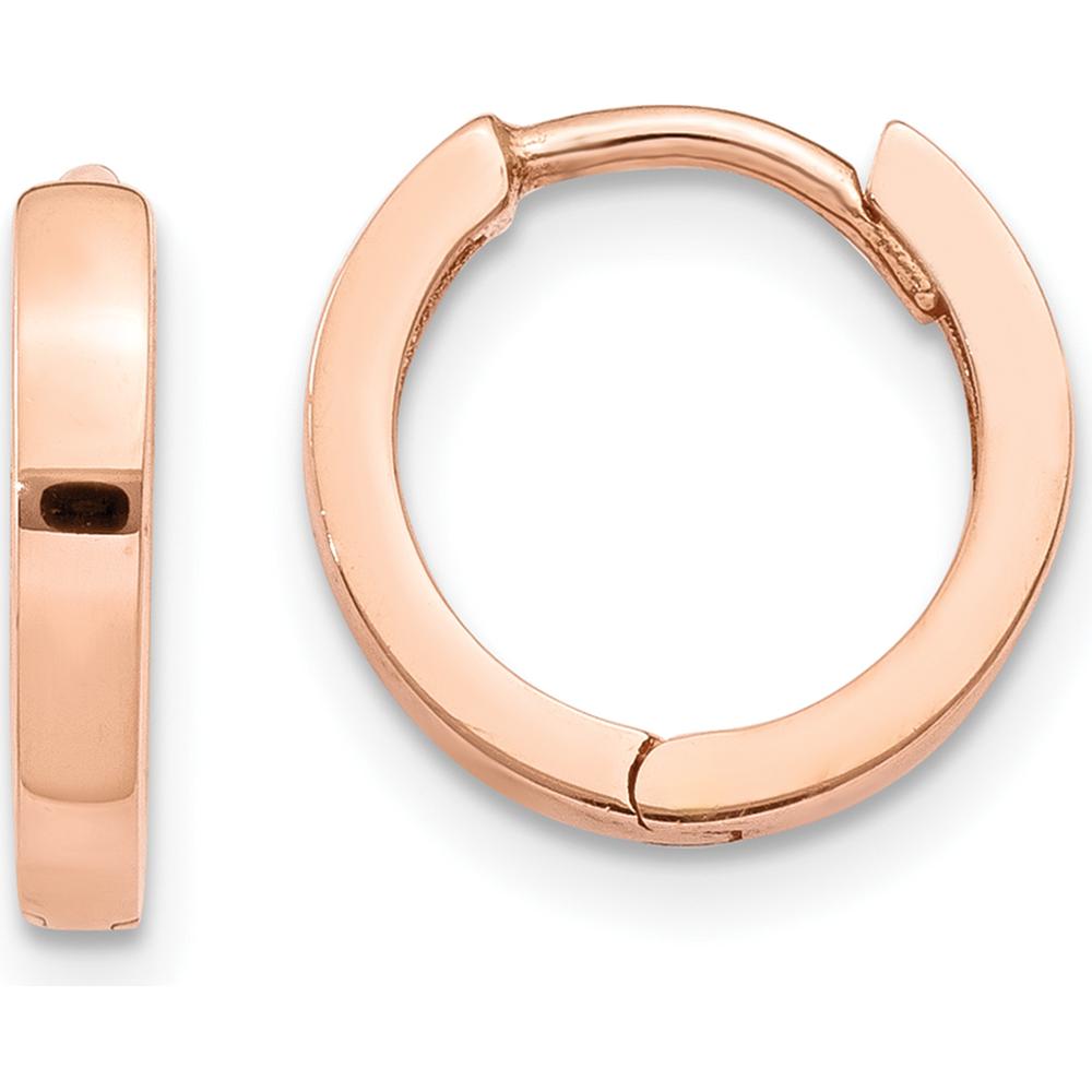 14K Rose Gold Polished Hinged Hoop Earrings - 11mm Length by 0