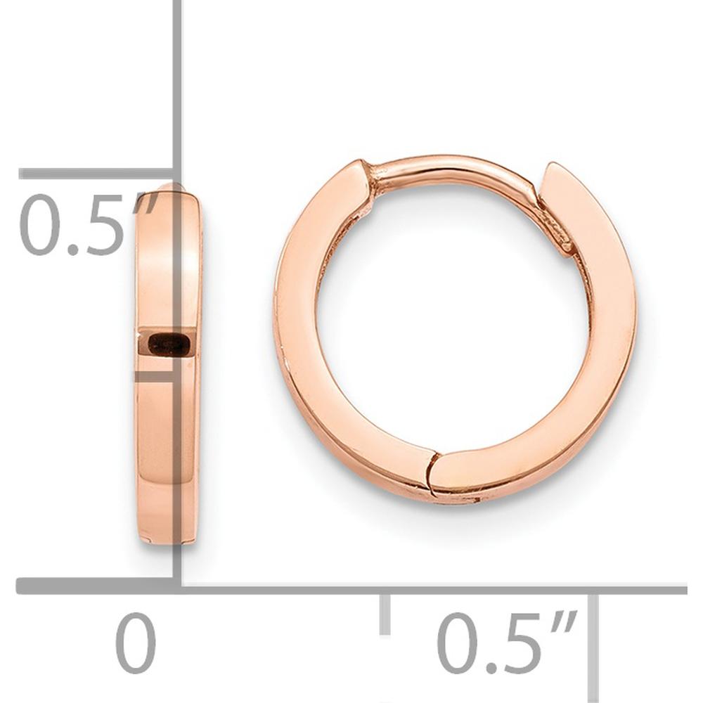 14K Rose Gold Polished Hinged Hoop Earrings - 11mm Length by 0